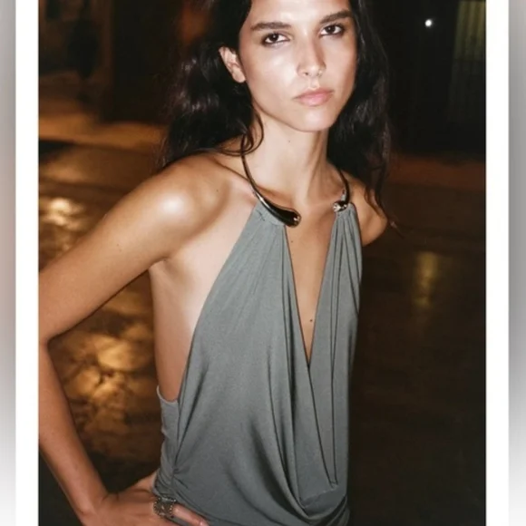 Zara LONG DRESS WITH JEWEL COLLAR Size XL - Picture 10 of 15